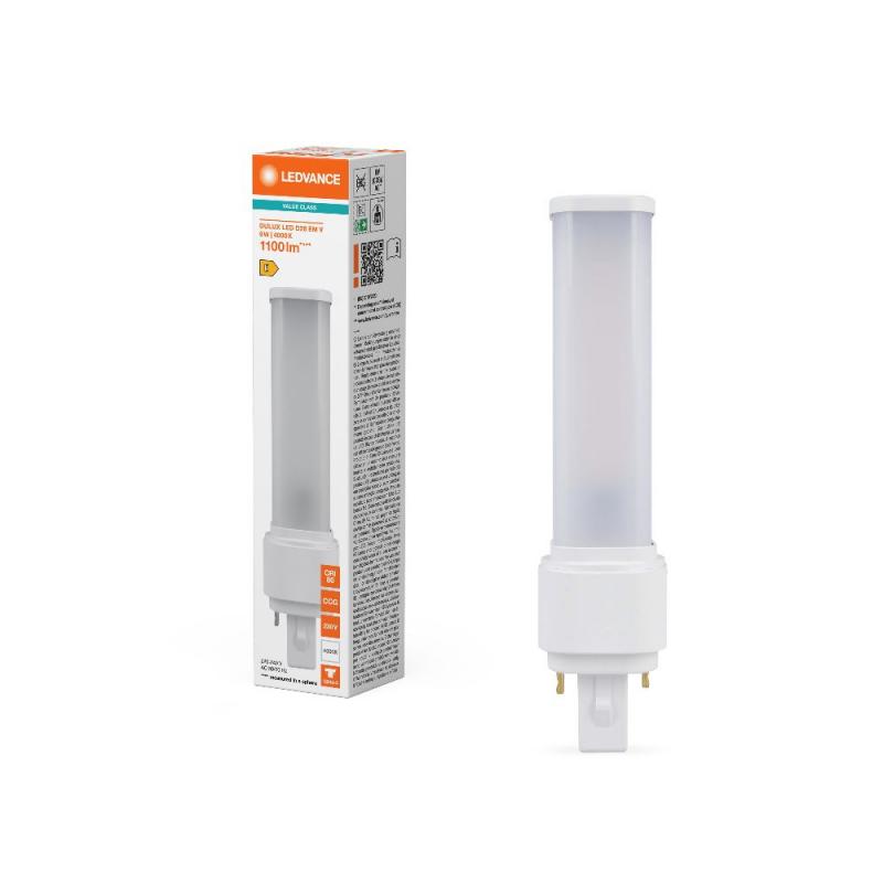 Ledvance DULUX D26 LED Kompaktlampe 2Pin G24d-3 4000K universalweißes Licht EM & AC für KVG/VVG 9W wie 26W